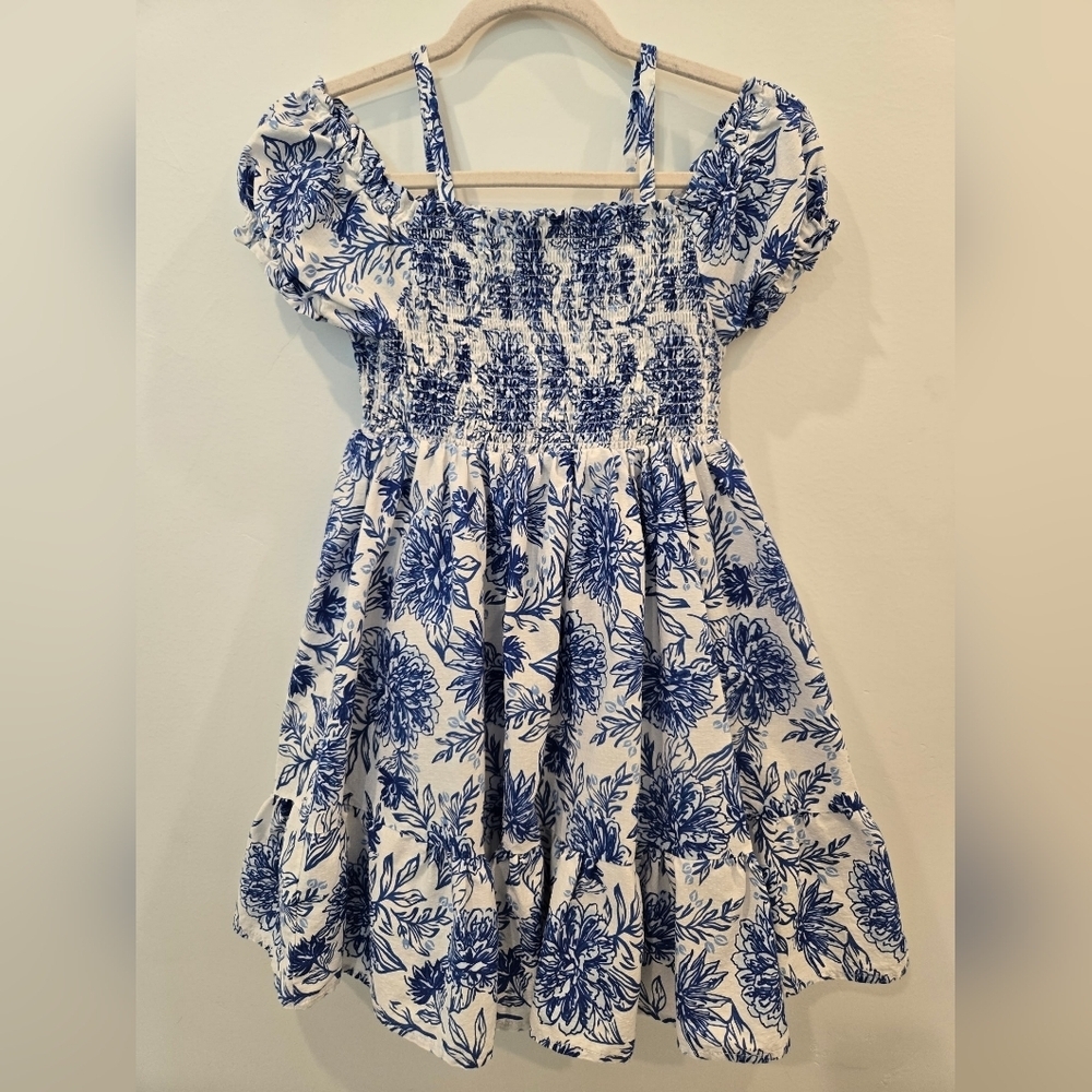 Joie Cotton Cottagecore Floral Blue White Dress. Size Large.
